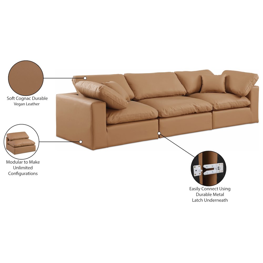 Comfy Cognac Vegan Leather Modular Sofa. Picture 10