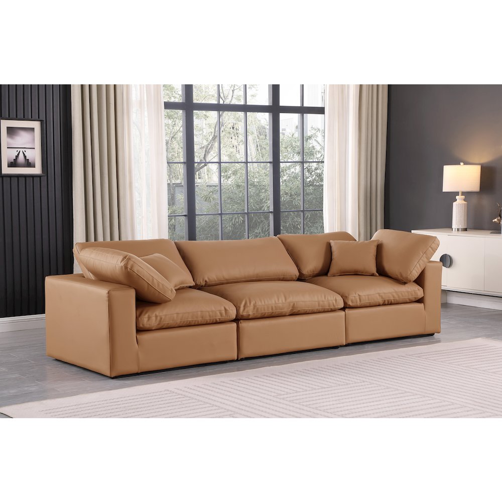 Comfy Cognac Vegan Leather Modular Sofa. Picture 2