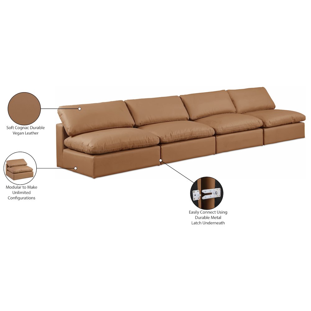 Comfy Cognac Vegan Leather Modular Sofa. Picture 10