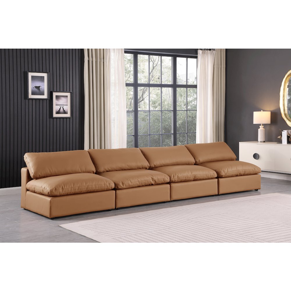 Comfy Cognac Vegan Leather Modular Sofa. Picture 2