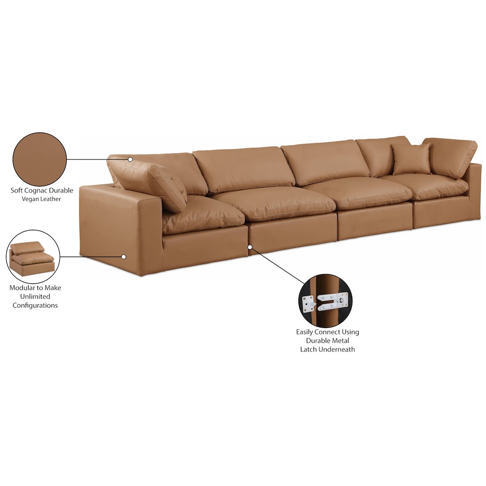 Comfy Cognac Vegan Leather Modular Sofa. Picture 10