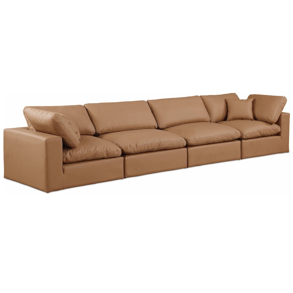 Comfy Cognac Vegan Leather Modular Sofa. Picture 1
