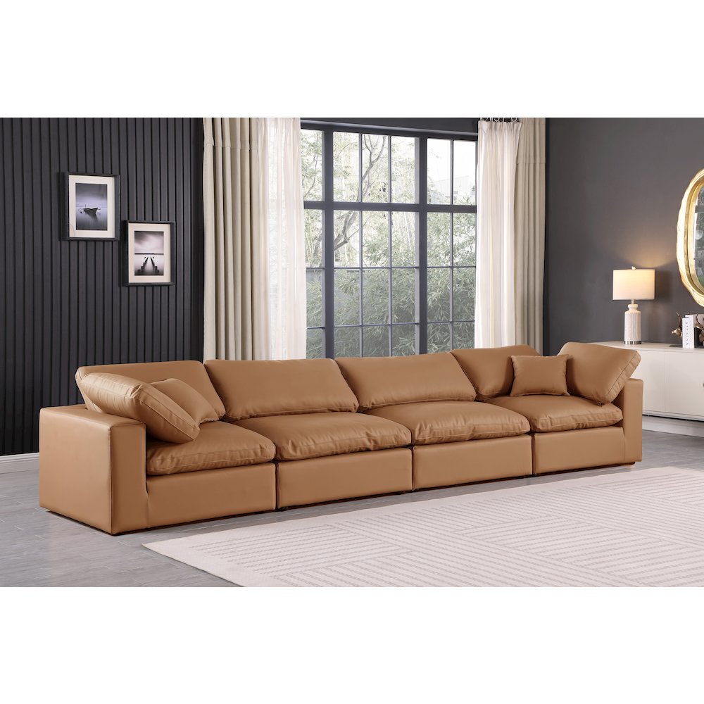Comfy Cognac Vegan Leather Modular Sofa. Picture 2