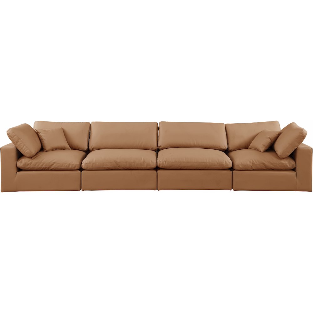 Comfy Cognac Vegan Leather Modular Sofa. Picture 4