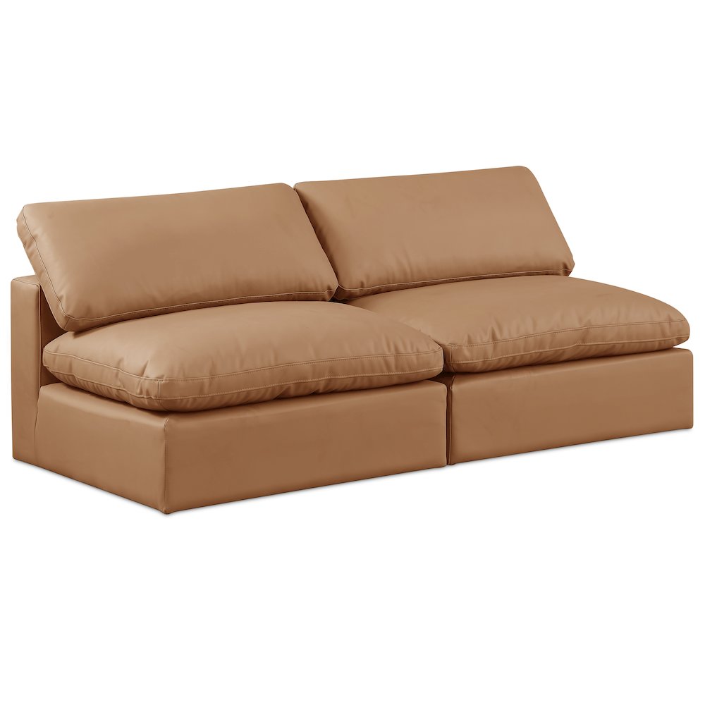 Comfy Cognac Vegan Leather Modular Sofa. Picture 1