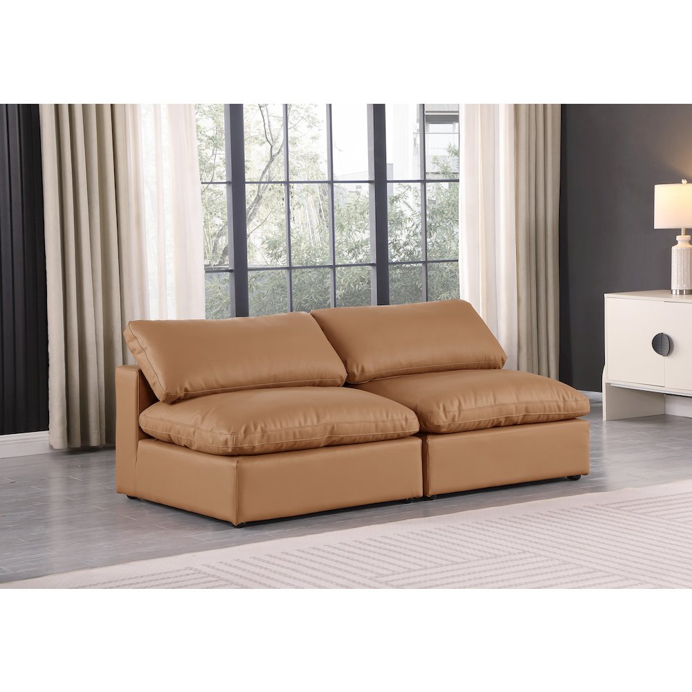 Comfy Cognac Vegan Leather Modular Sofa. Picture 2