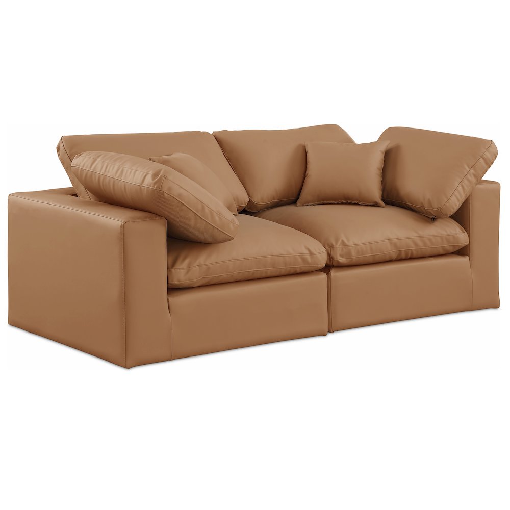 Comfy Cognac Vegan Leather Modular Sofa. Picture 1