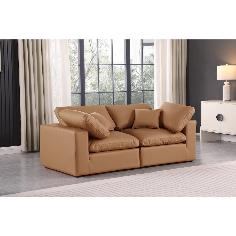 Comfy Cognac Vegan Leather Modular Sofa. Picture 2