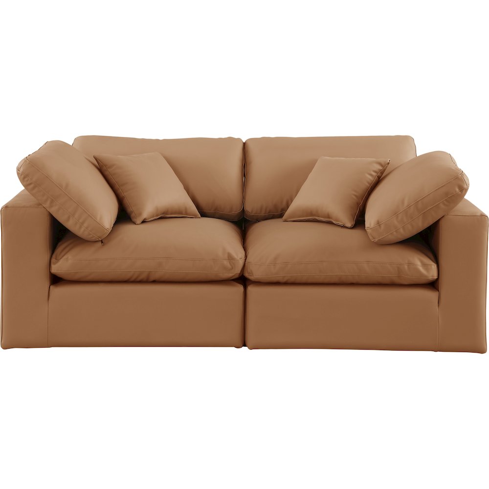 Comfy Cognac Vegan Leather Modular Sofa. Picture 4