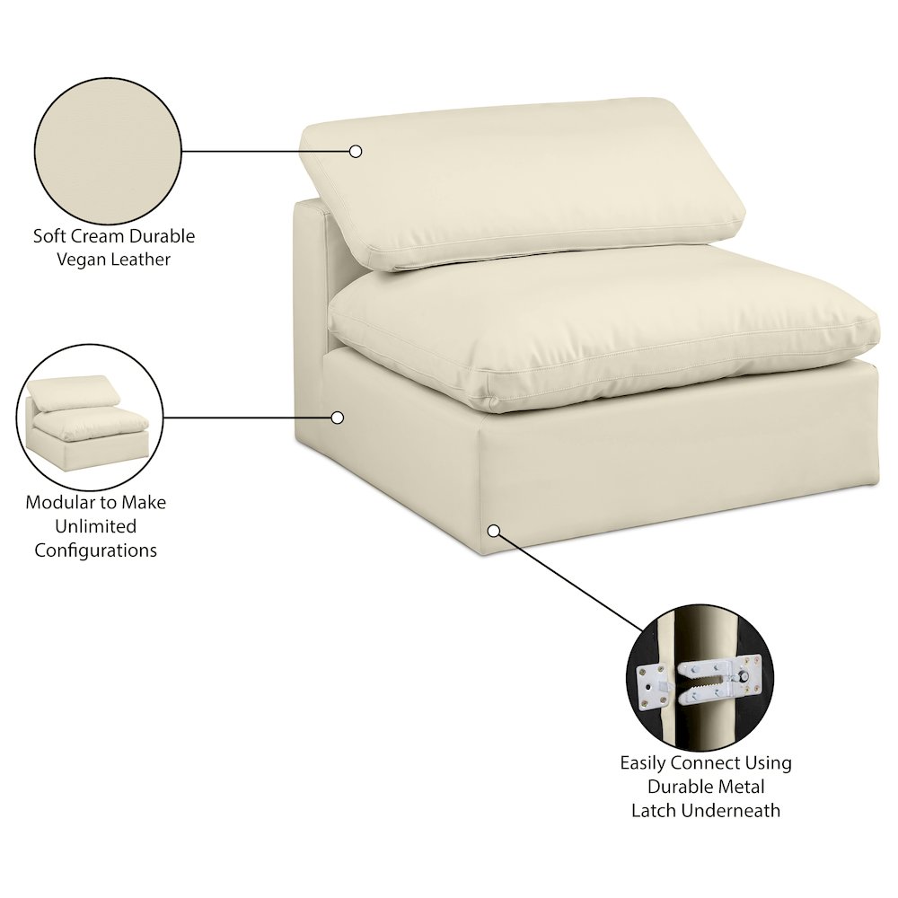 Comfy Cream Vegan Leather Modular Armless Chair. Picture 11