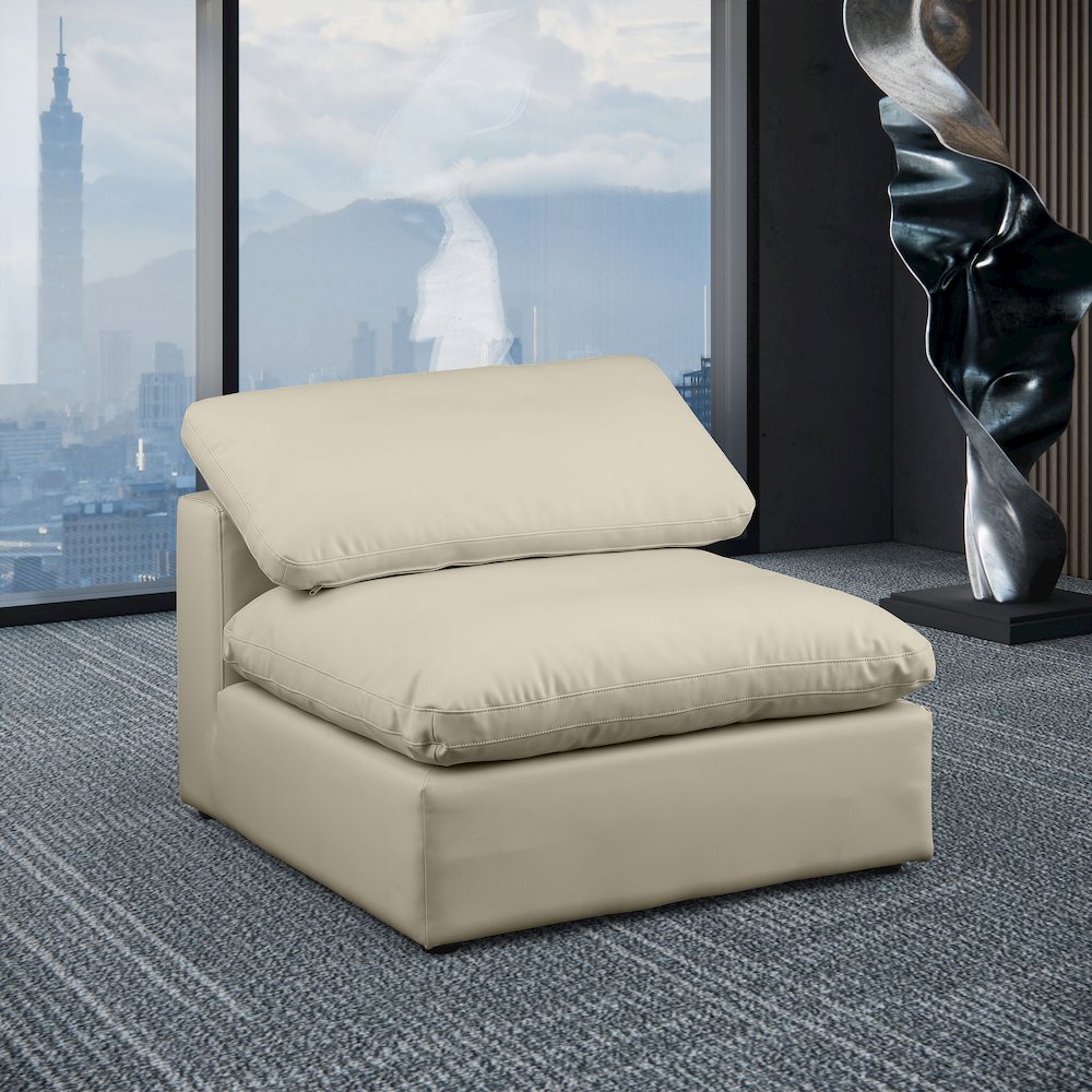 Comfy Cream Vegan Leather Modular Armless Chair. Picture 2