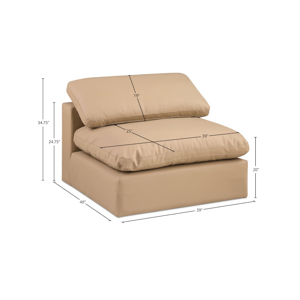 Comfy Tan Vegan Leather Modular Armless Chair. Picture 10