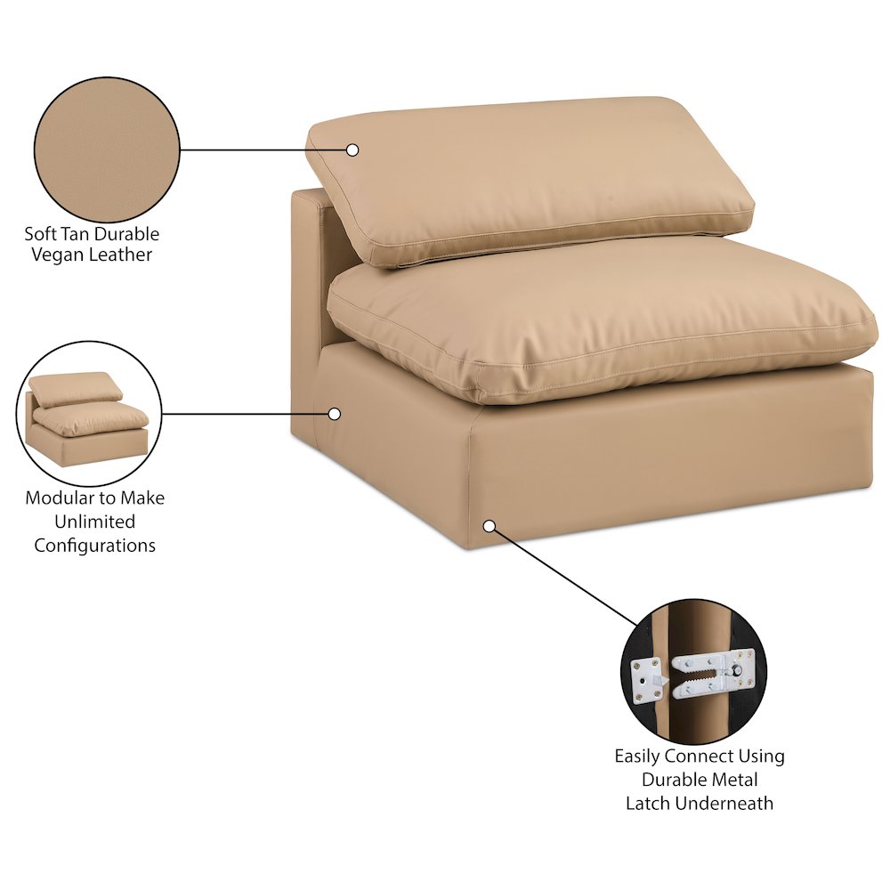 Comfy Tan Vegan Leather Modular Armless Chair. Picture 11