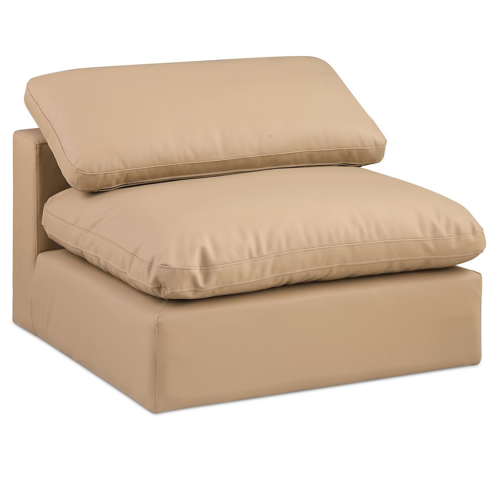 Comfy Tan Vegan Leather Modular Armless Chair. Picture 1