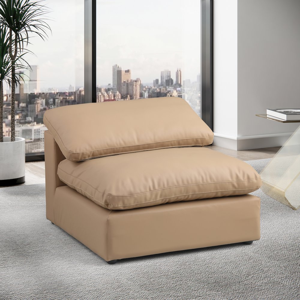 Comfy Tan Vegan Leather Modular Armless Chair. Picture 2