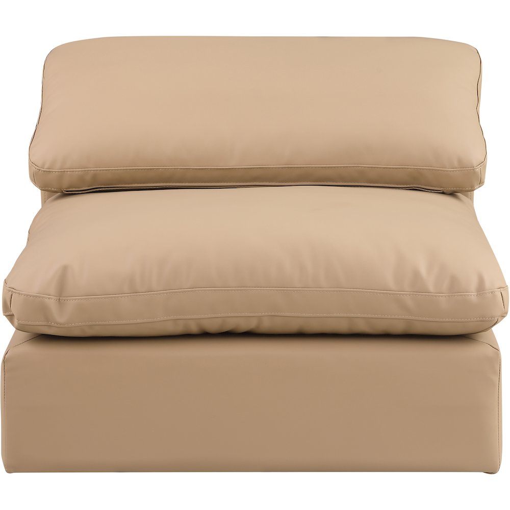 Comfy Tan Vegan Leather Modular Armless Chair. Picture 4