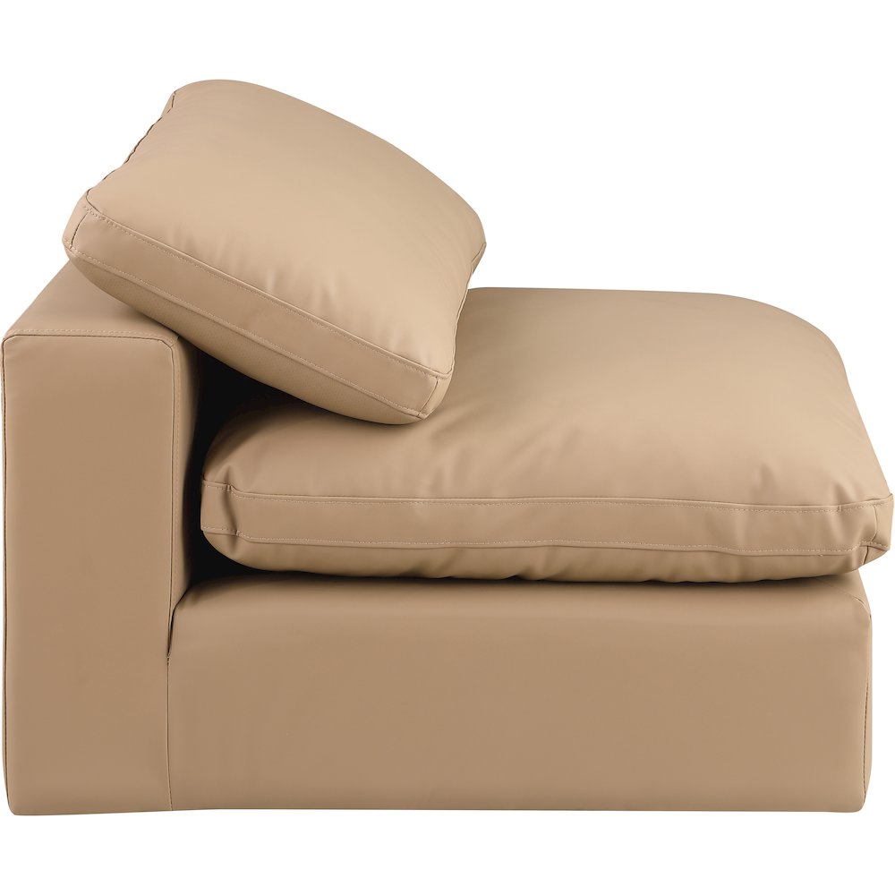 Comfy Tan Vegan Leather Modular Armless Chair. Picture 6