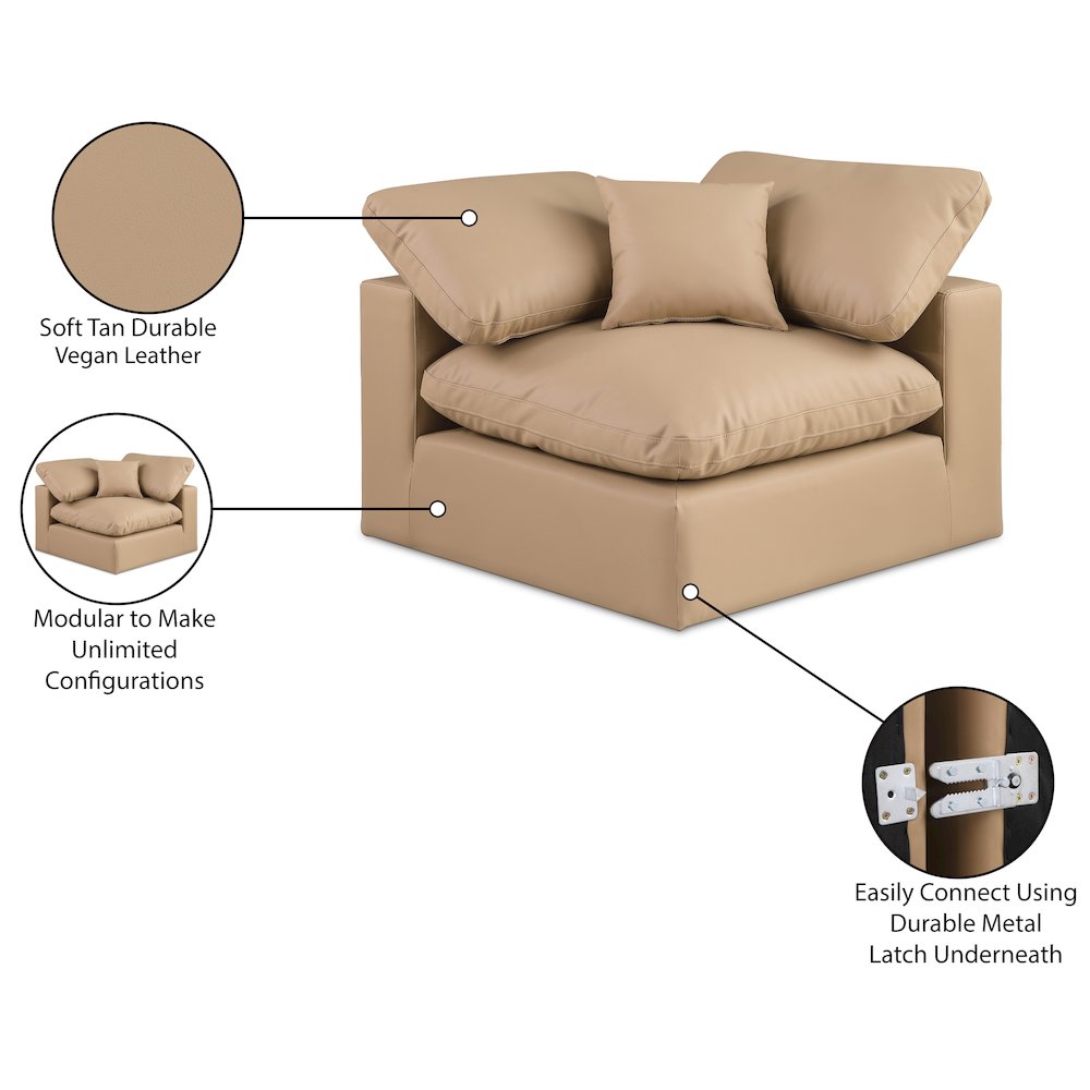 Comfy Tan Vegan Leather Modular Corner Chair. Picture 12
