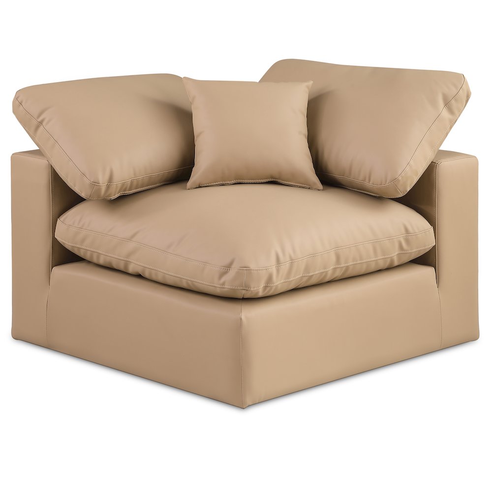 Comfy Tan Vegan Leather Modular Corner Chair. Picture 1