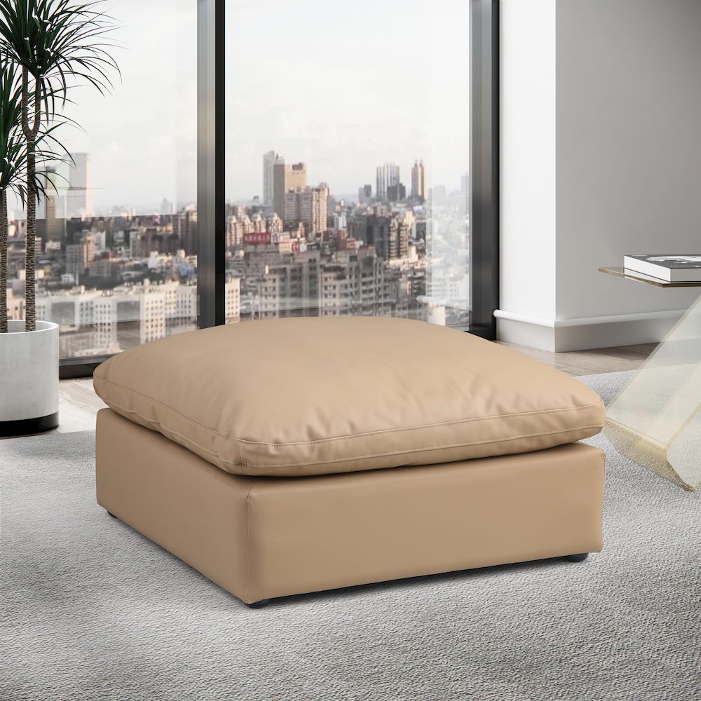 Comfy Tan Vegan Leather Modular Ottoman. Picture 2