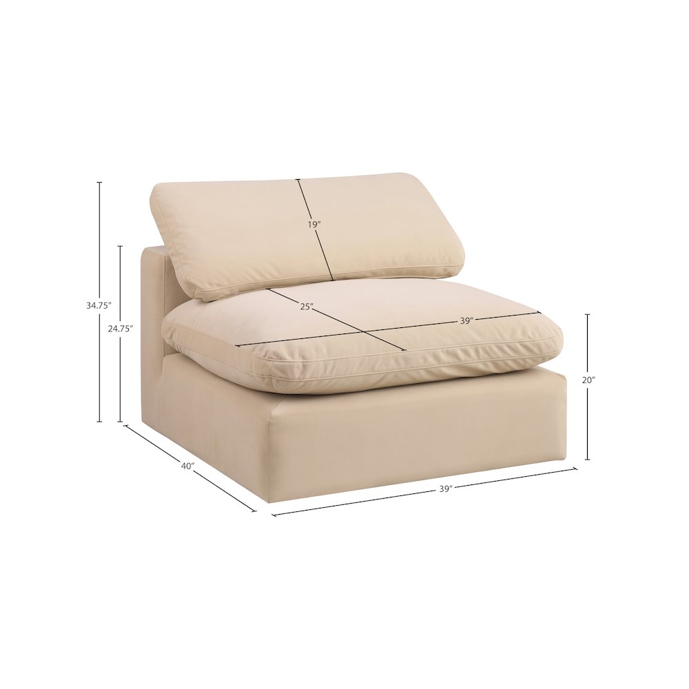 Comfy Beige Velvet Modular Armless Chair. Picture 10