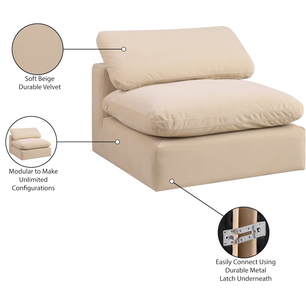 Comfy Beige Velvet Modular Armless Chair. Picture 11