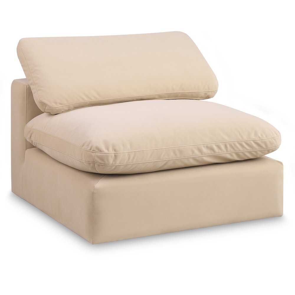 Comfy Beige Velvet Modular Armless Chair. Picture 1