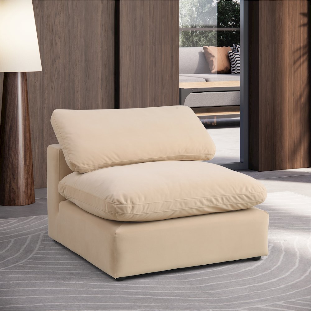 Comfy Beige Velvet Modular Armless Chair. Picture 2