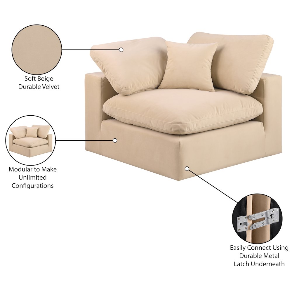 Comfy Beige Velvet Modular Corner Chair. Picture 13