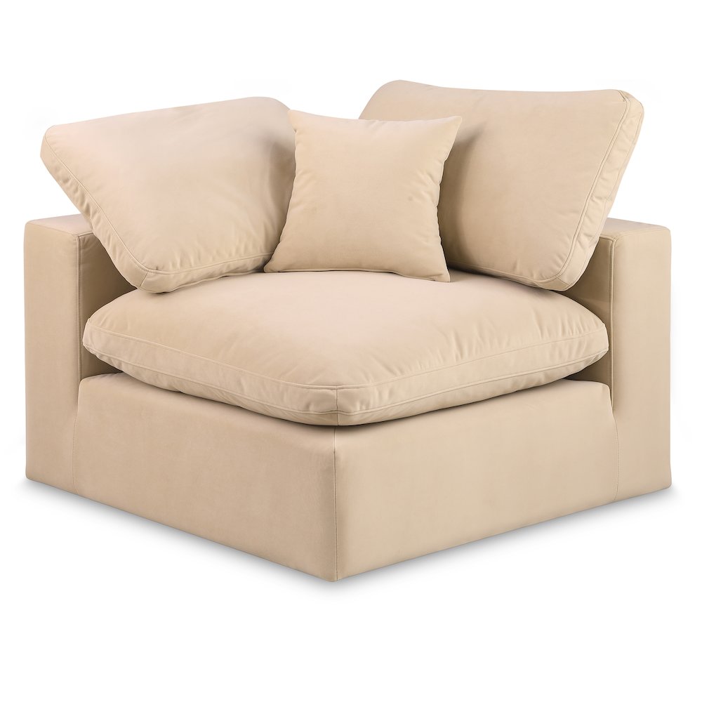 Comfy Beige Velvet Modular Corner Chair. Picture 1