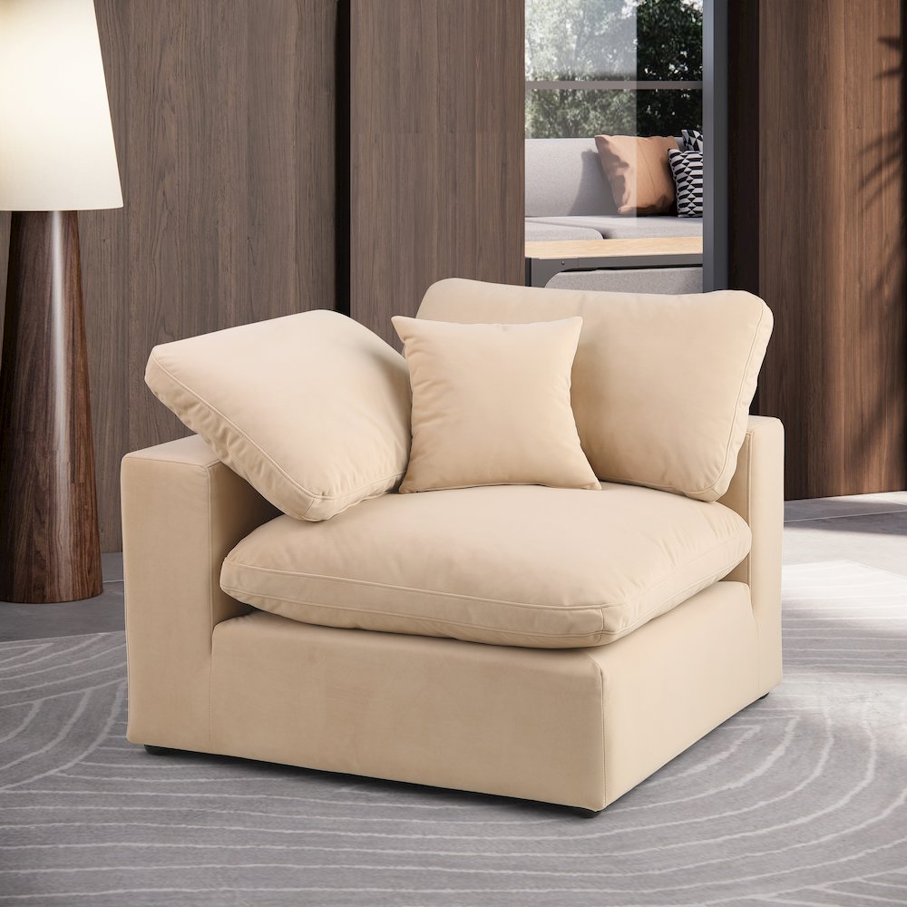 Comfy Beige Velvet Modular Corner Chair. Picture 2