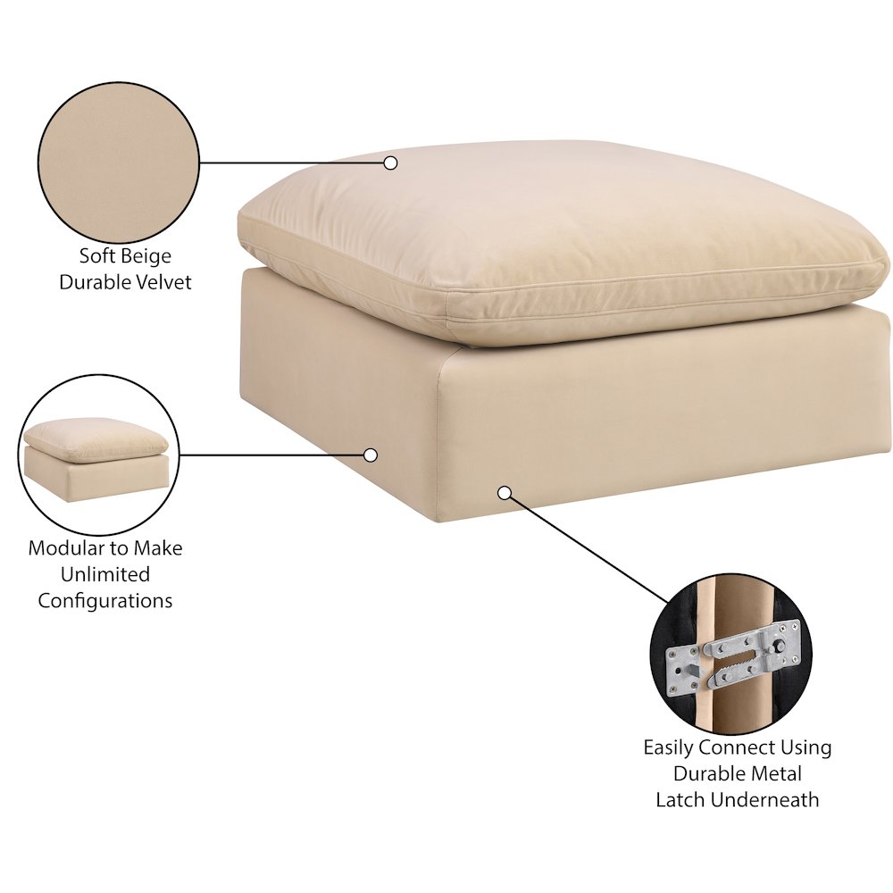 Comfy Beige Velvet Modular Ottoman. Picture 6