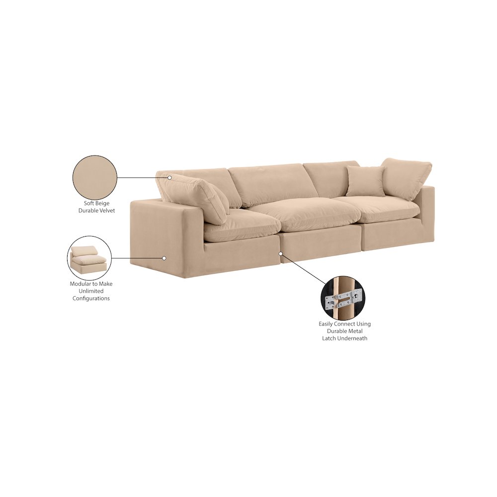 Comfy Beige Velvet Modular Sofa. Picture 11