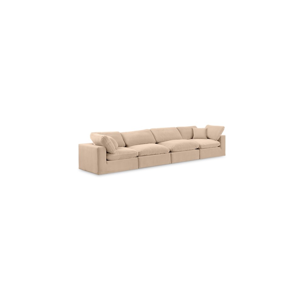 Comfy Beige Velvet Modular Sofa. Picture 1