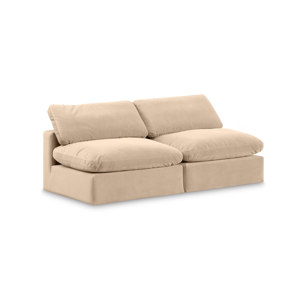 Comfy Beige Velvet Modular Sofa. Picture 1