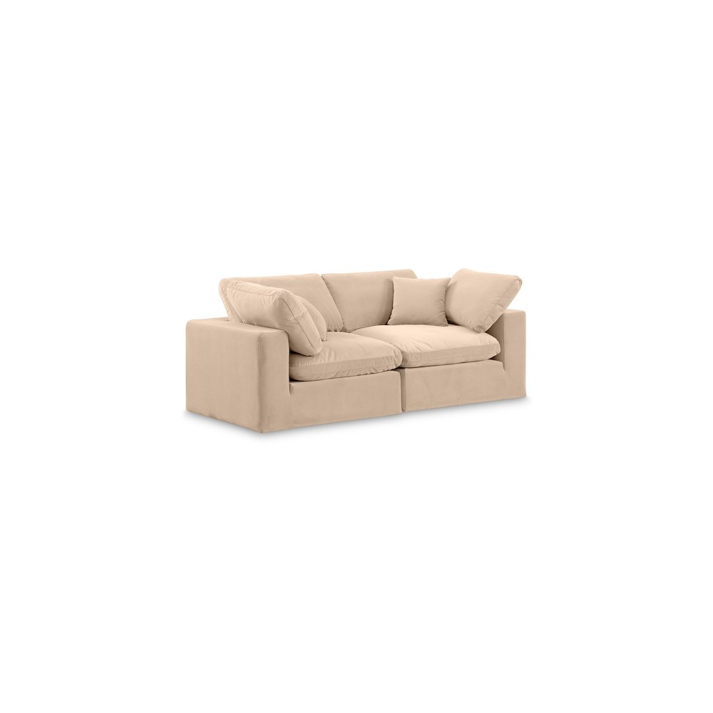 Comfy Beige Velvet Modular Sofa. Picture 1