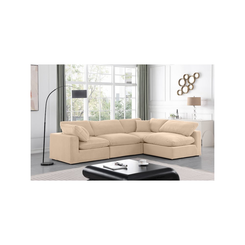 Comfy Beige Velvet Modular Sectional. Picture 3