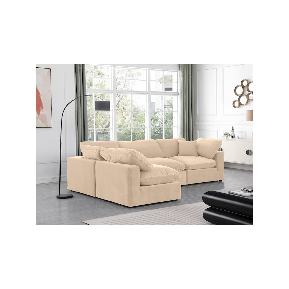 Comfy Beige Velvet Modular Sectional. Picture 4