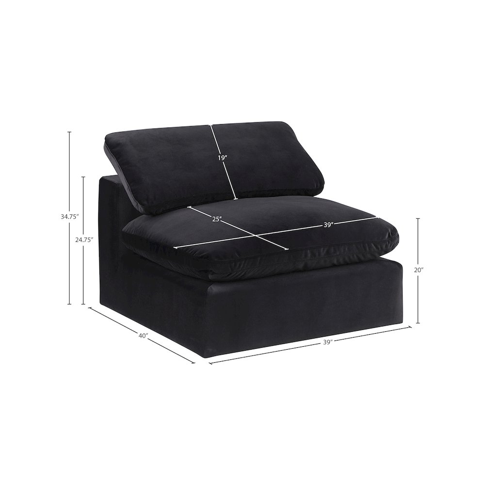 Comfy Black Velvet Modular Armless Chair. Picture 10