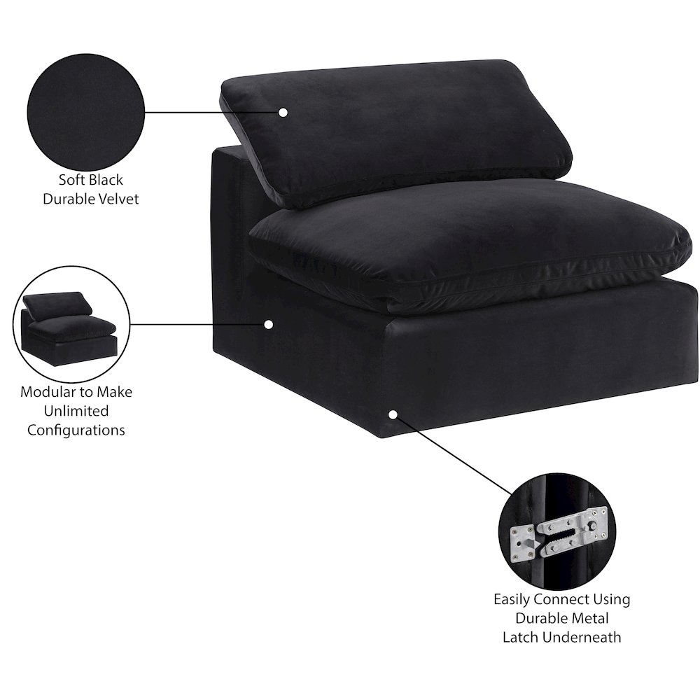 Comfy Black Velvet Modular Armless Chair. Picture 11