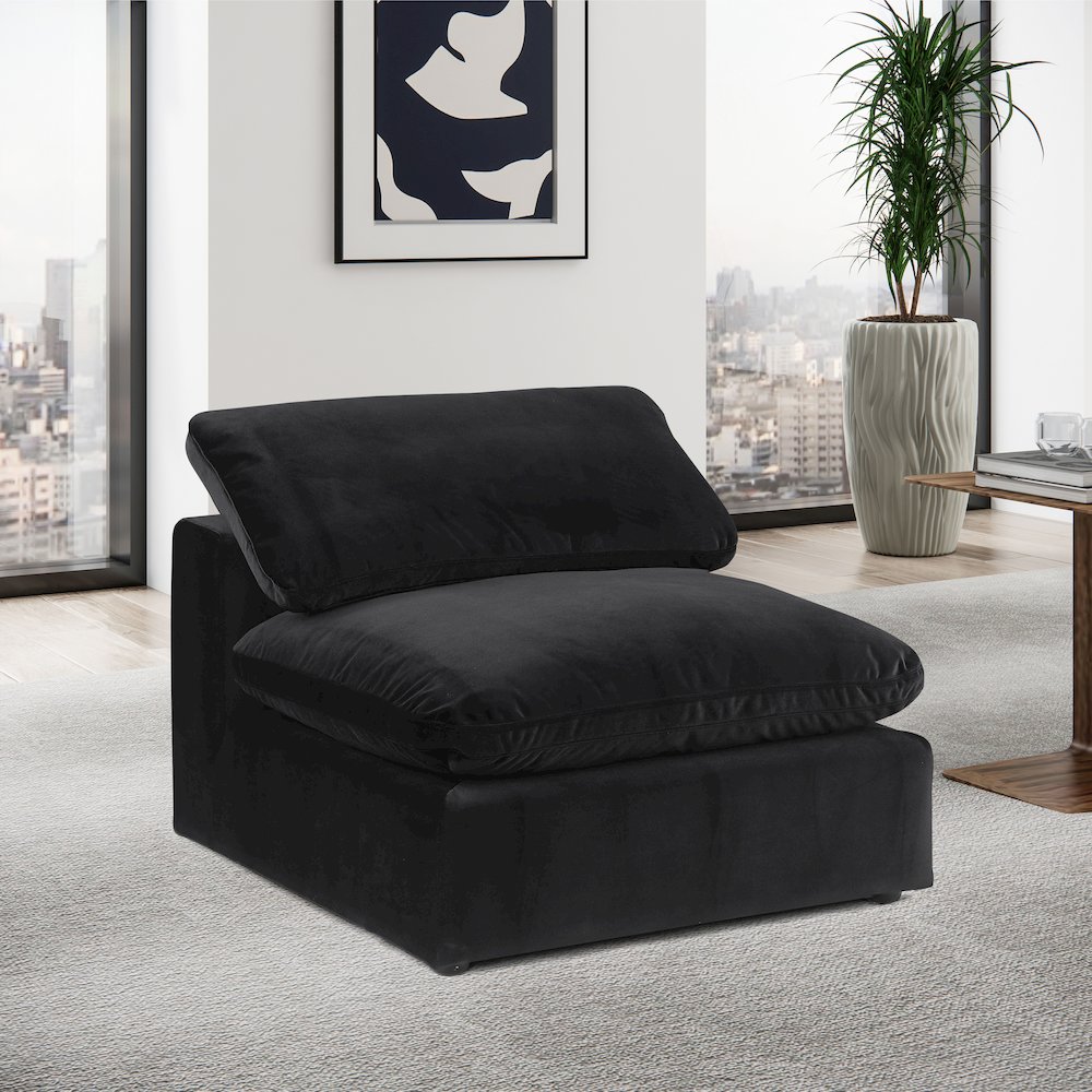 Comfy Black Velvet Modular Armless Chair. Picture 2