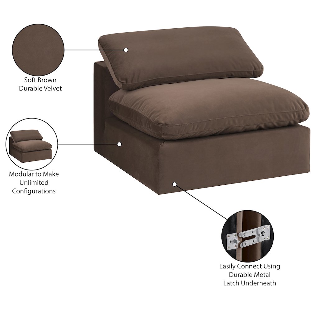 Comfy Brown Velvet Modular Armless Chair. Picture 11