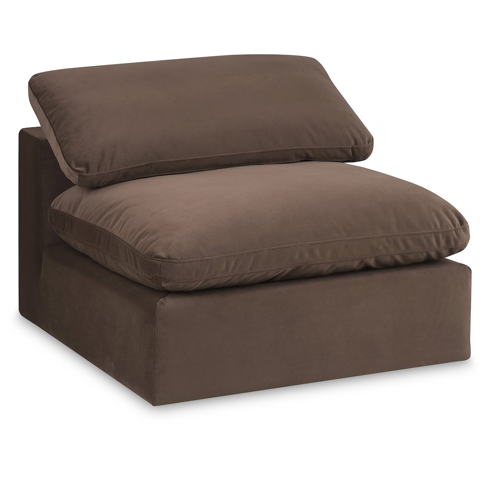 Comfy Brown Velvet Modular Armless Chair. Picture 1