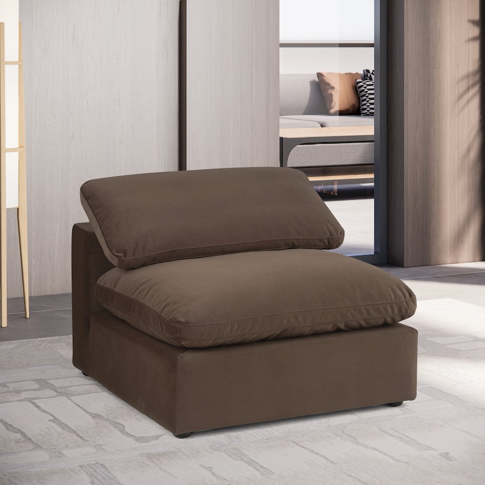 Comfy Brown Velvet Modular Armless Chair. Picture 2