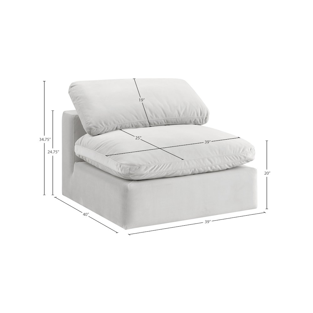 Comfy Cream Velvet Modular Armless Chair. Picture 10