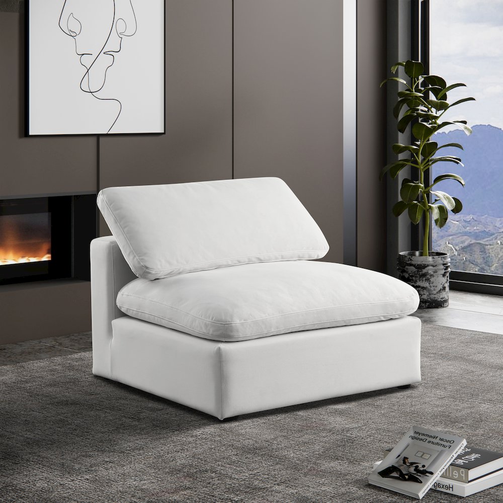 Comfy Cream Velvet Modular Armless Chair. Picture 2