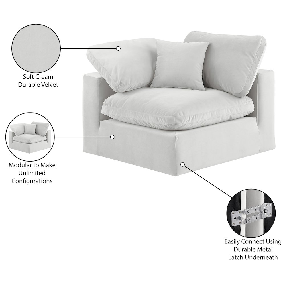 Comfy Cream Velvet Modular Corner Chair. Picture 13