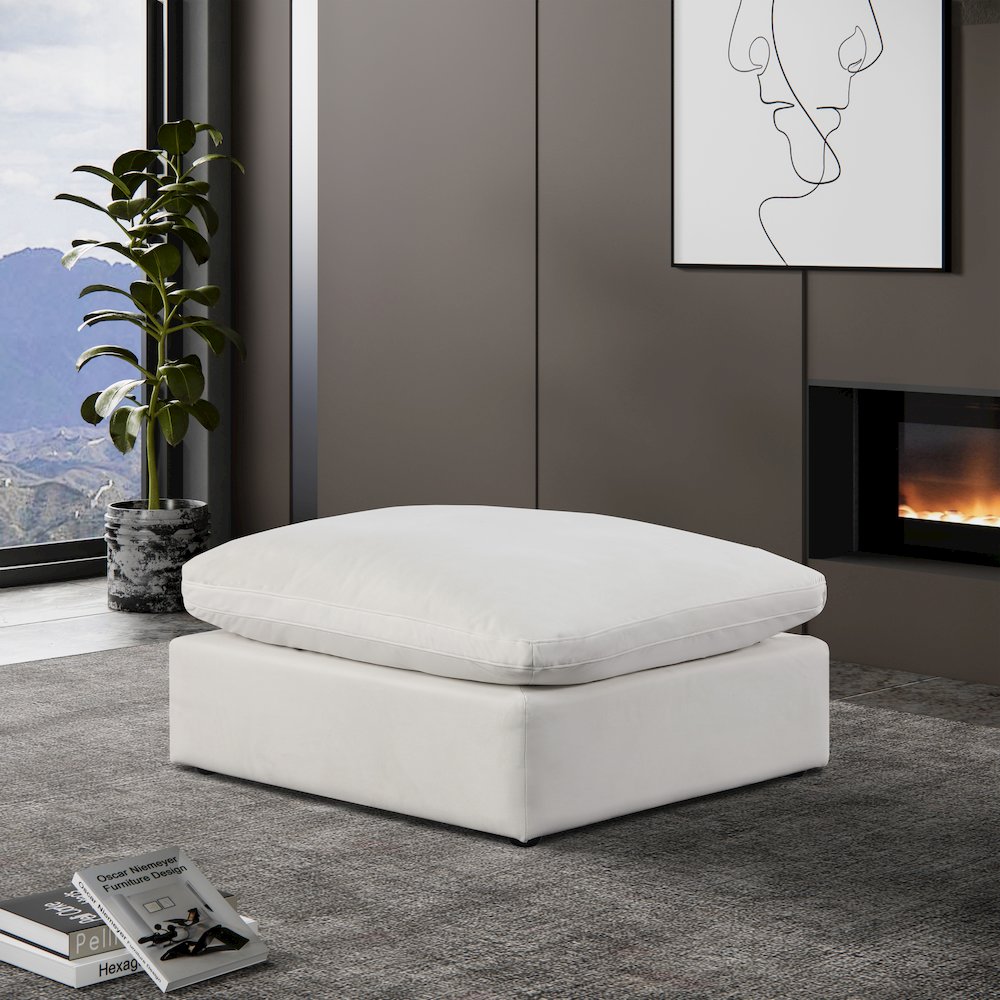 Comfy Cream Velvet Modular Ottoman. Picture 2