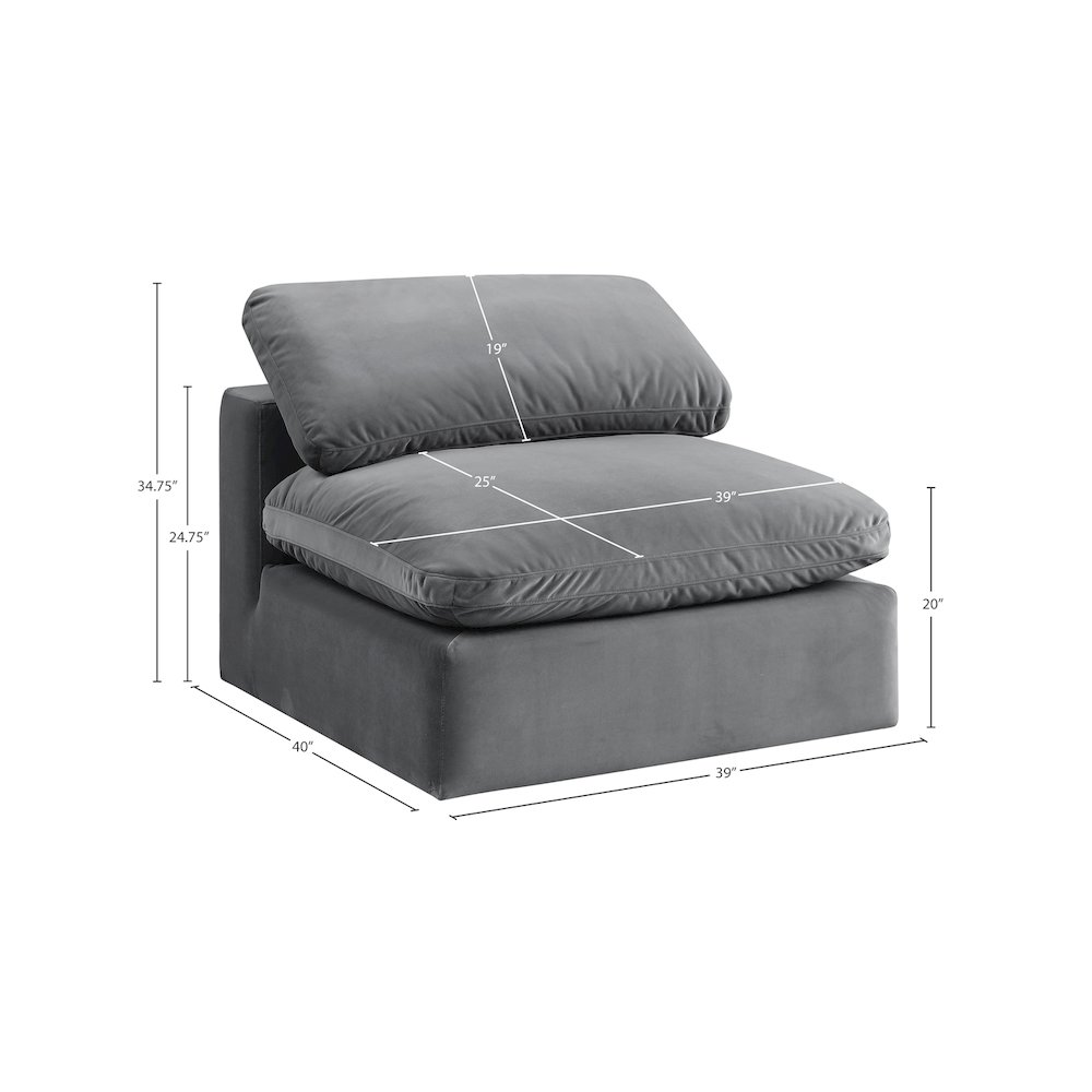 Comfy Grey Velvet Modular Armless Chair. Picture 10