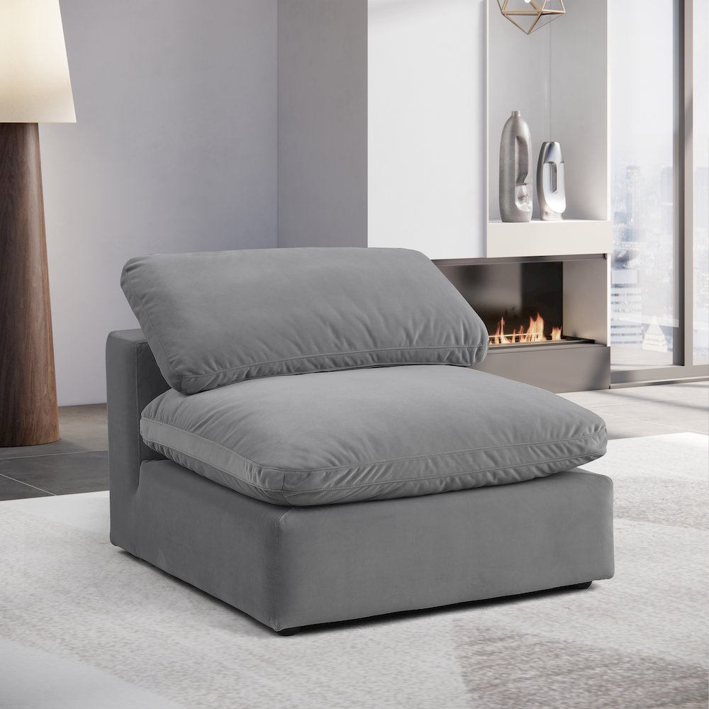 Comfy Grey Velvet Modular Armless Chair. Picture 2